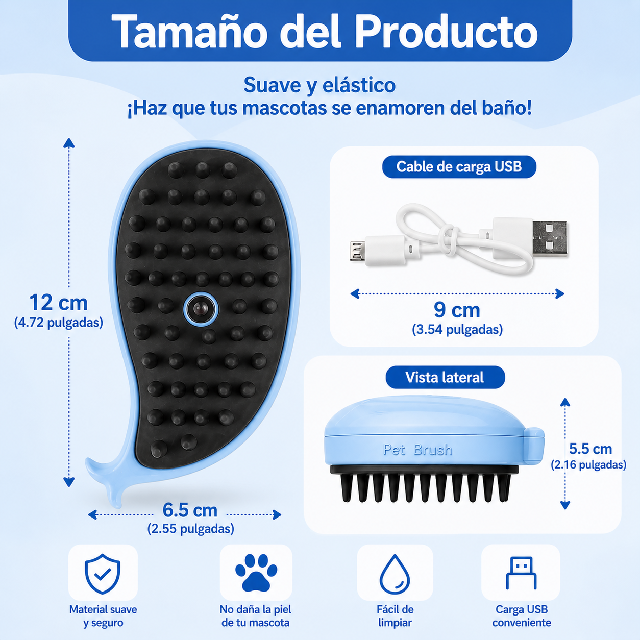 Cepillo Eléctrico 3 en 1 con Vapor para Perros y Gatos